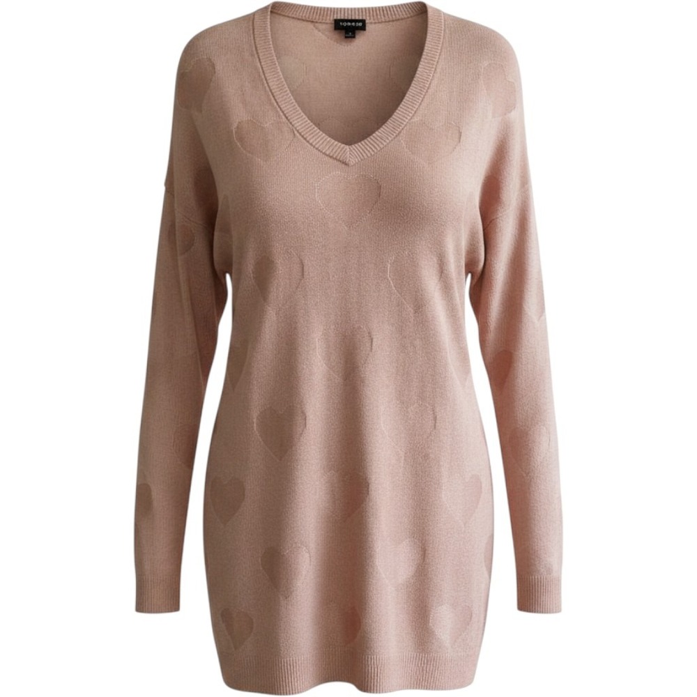 Torrid Womens Heart Jacquard V-Neck Sweater Blush Pink Long Sleeve Size 1X READ